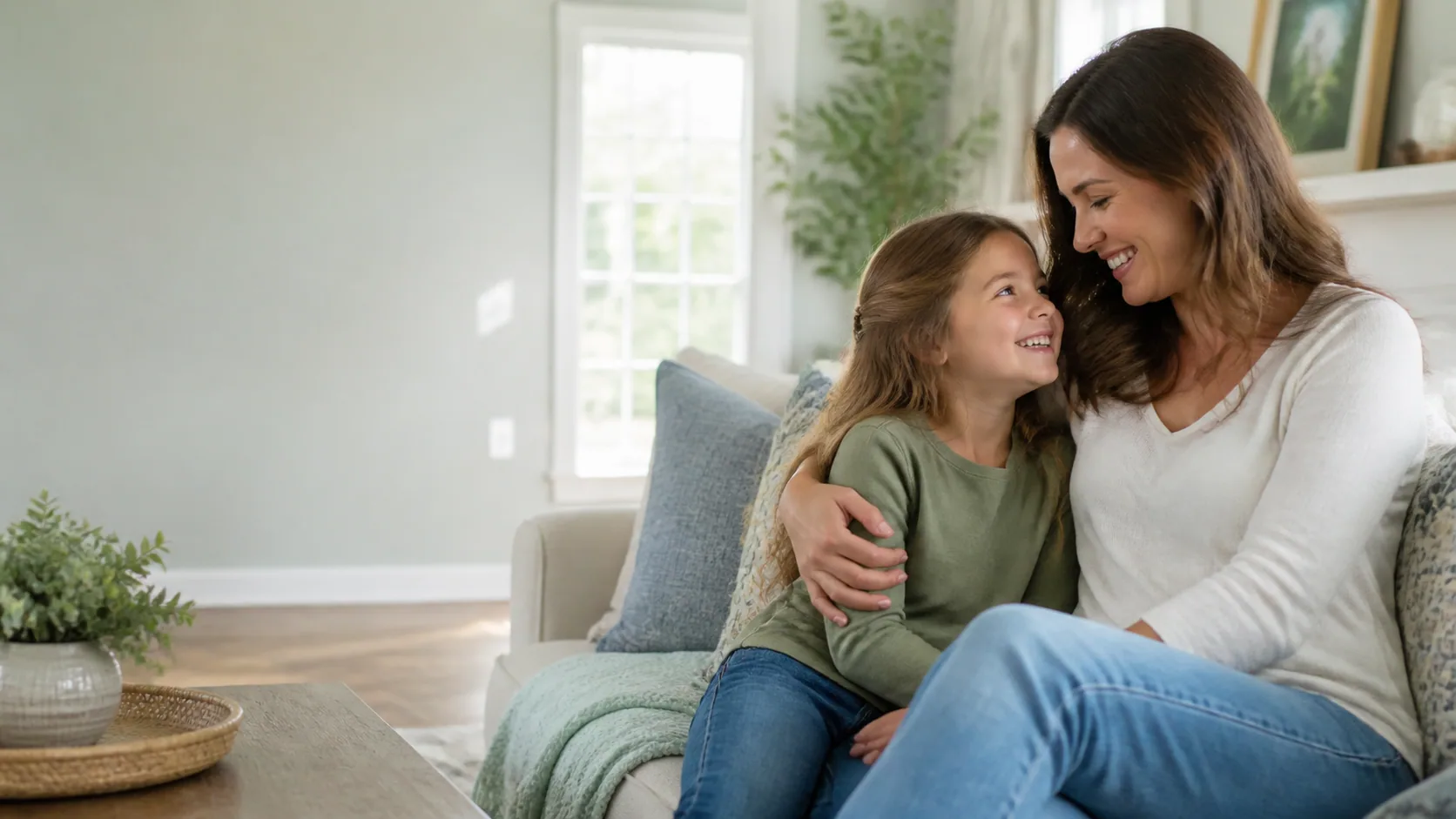 Mother and child enjoying a comfortable, healthy home